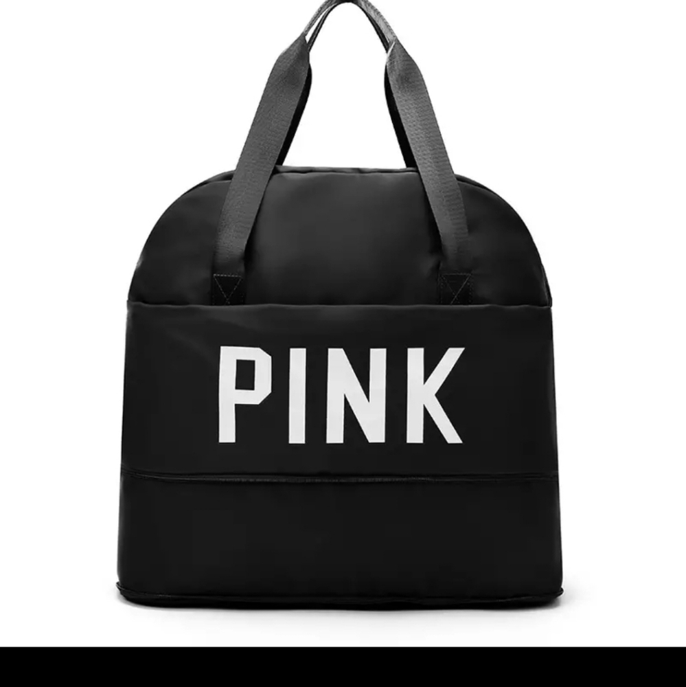 PINK black nylon tote bag